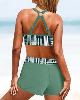 Set bikini donna con supporto, pantaloncini a vita alta, due pezzi