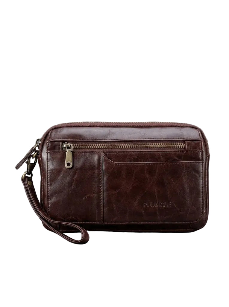 Men’s Genuine Leather Clutch Bag – Spacious Zip-Around Wristlet with Organised Storage Pockets