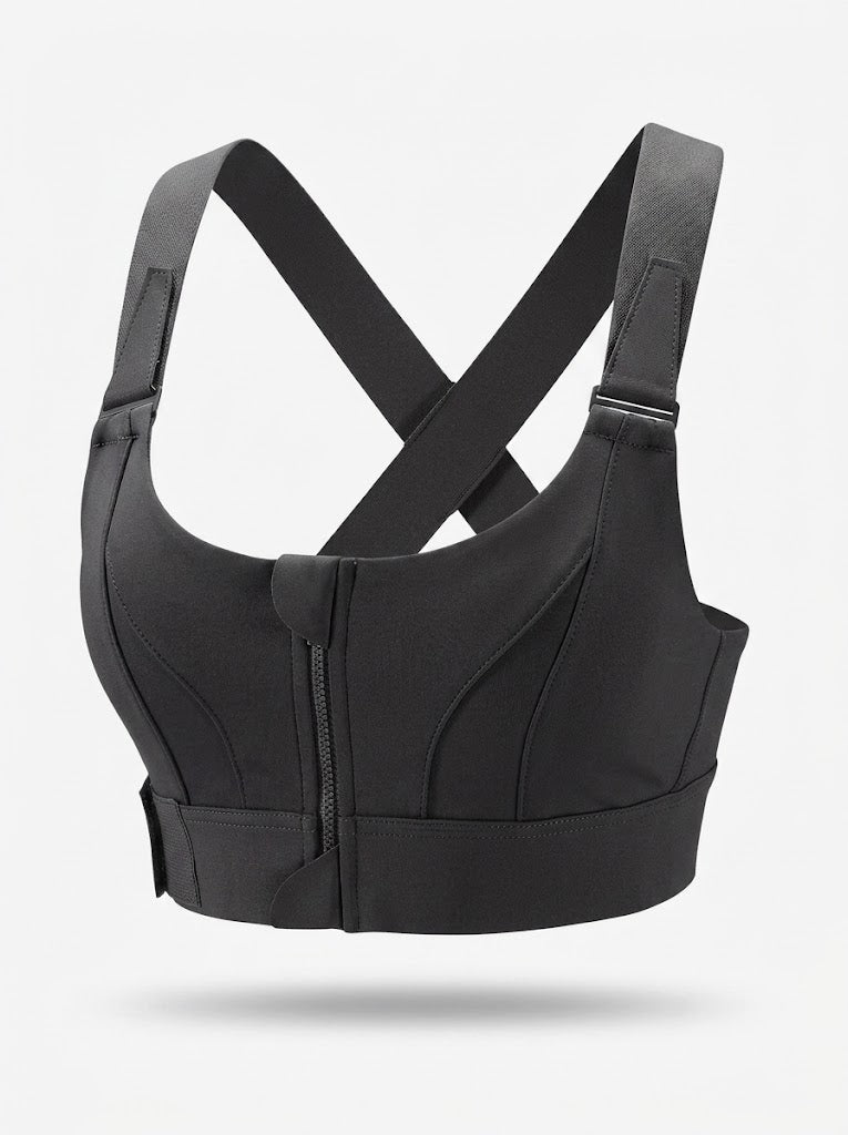 Women’s Front-Zip Sports Bra – Adjustable Cross-Back Support for Training and Yoga