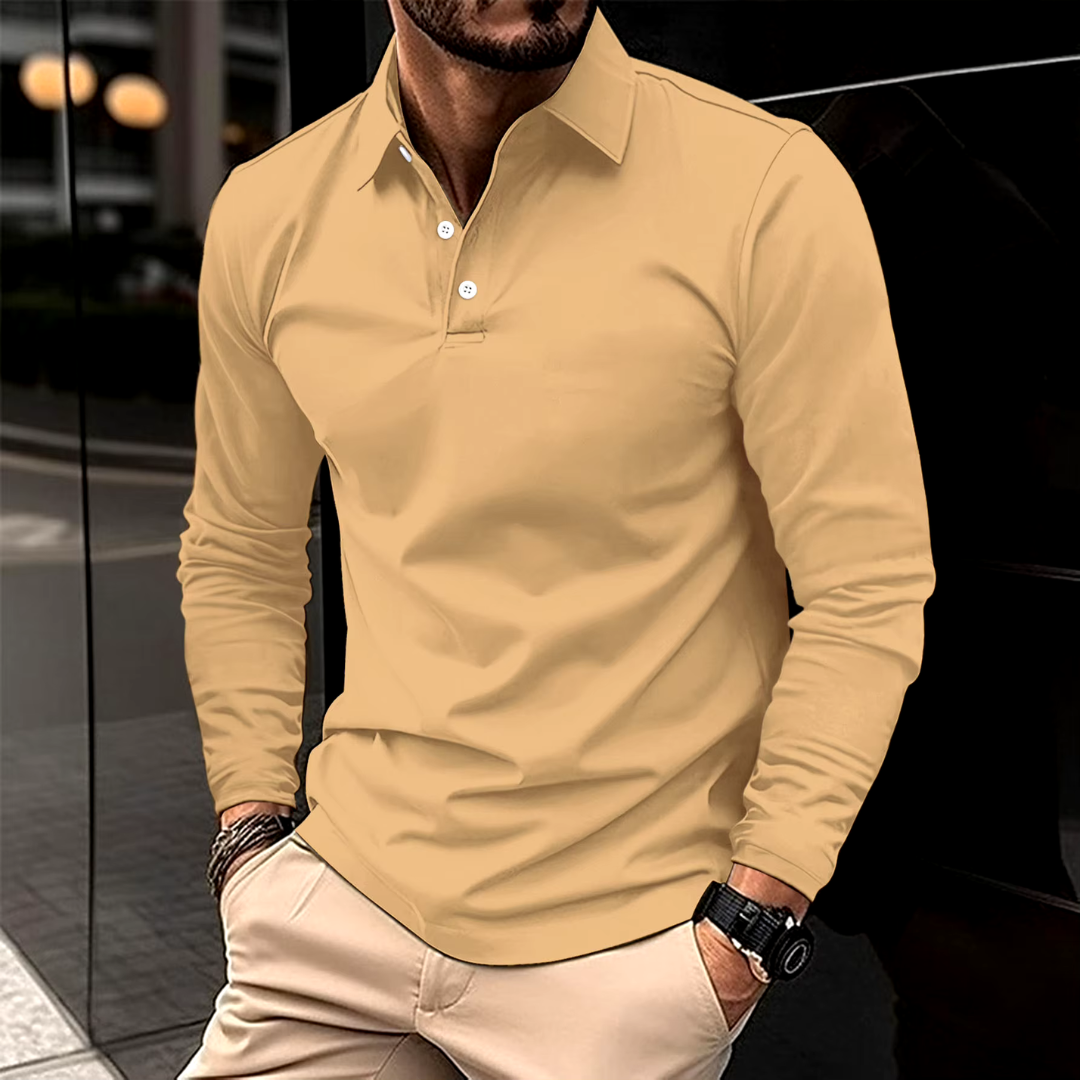 Men’s Slim Fit Long Sleeve Polo Collar Casual Shirt