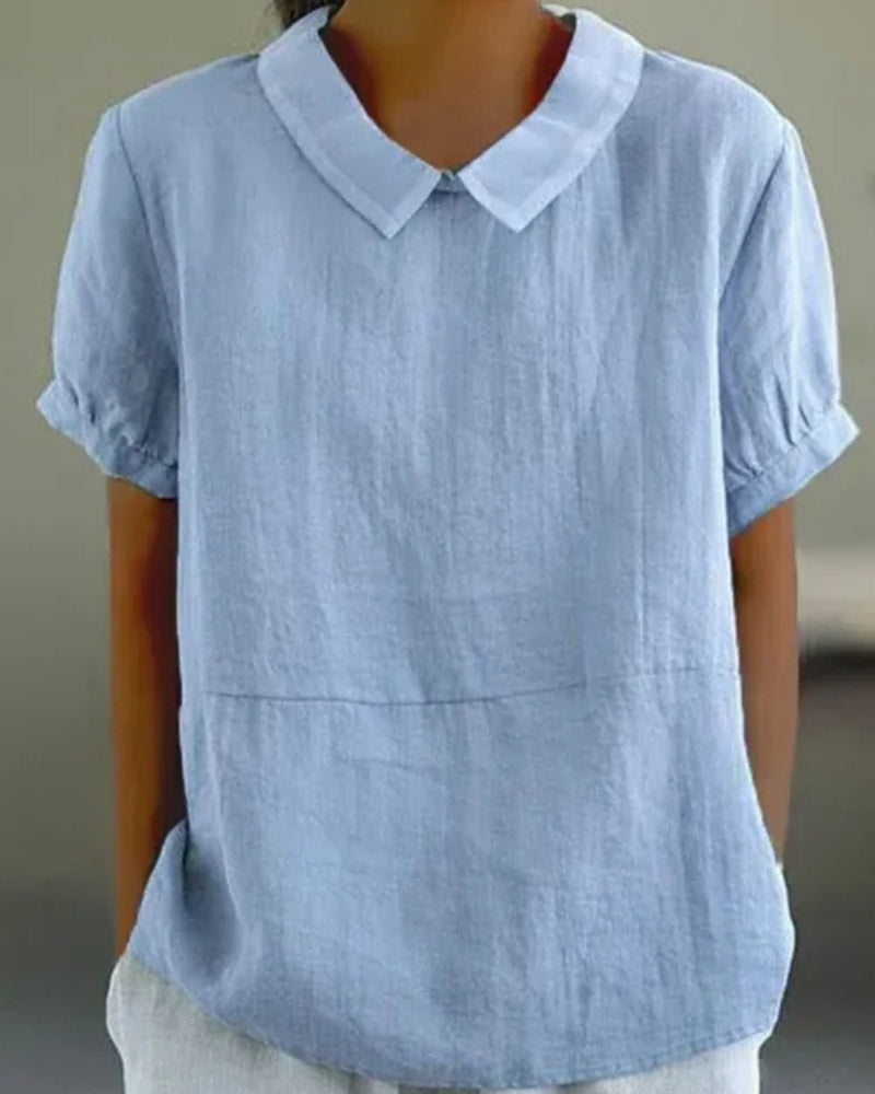 Women’s Collared Summer Blouse – Relaxed Short-Sleeve Top for Everyday and Office Wear