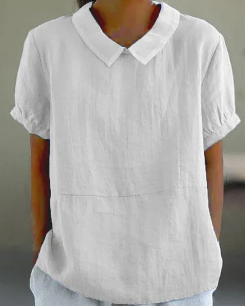 Women’s Collared Summer Blouse – Relaxed Short-Sleeve Top for Everyday and Office Wear