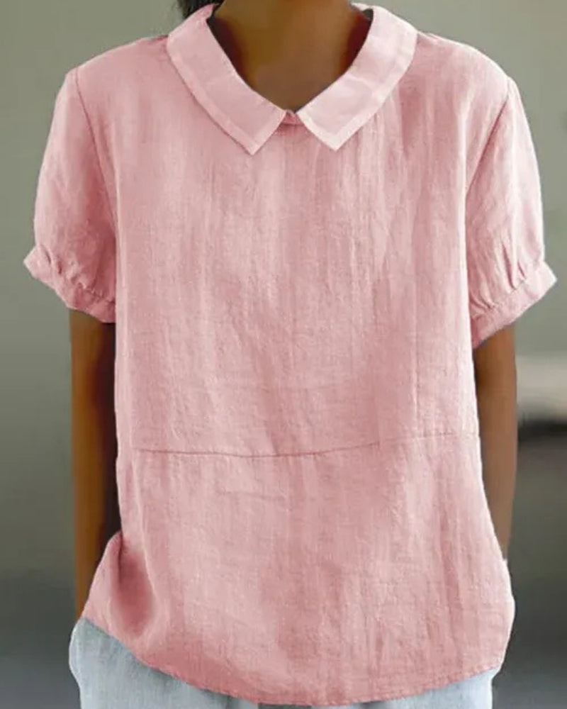 Women’s Collared Summer Blouse – Relaxed Short-Sleeve Top for Everyday and Office Wear