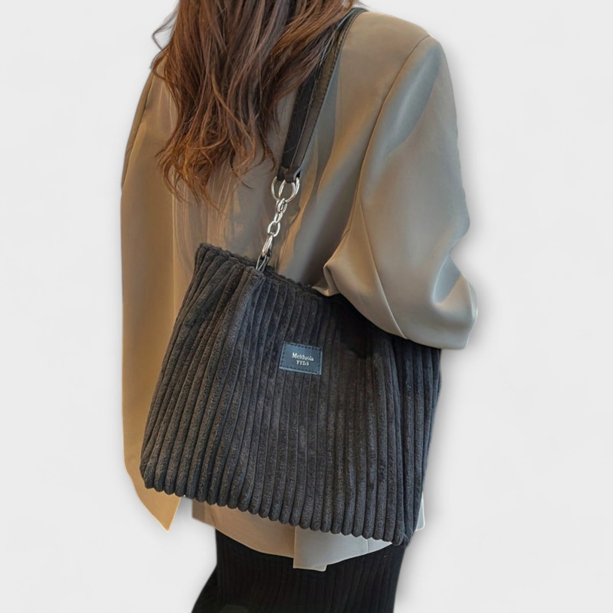 Women’s Large Corduroy Shoulder Tote Bag – Soft Textured Everyday Carryall for Work Travel Shopping Autumn City Wear Weekend Plans and Daily Organisation