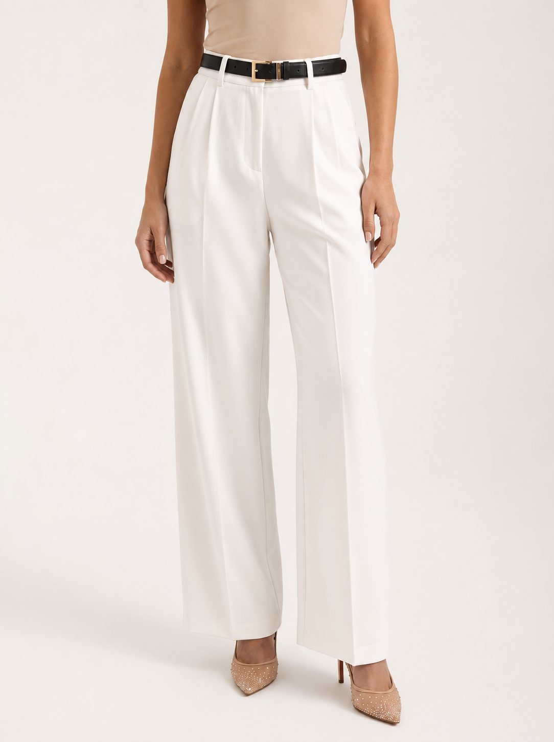 Damen-Schneiderhose mit hoher Taille und weitem Bein – Faltenstil in voller Länge für Büro, geschäftliche formelle Anlässe und elegante Alltagsmode
