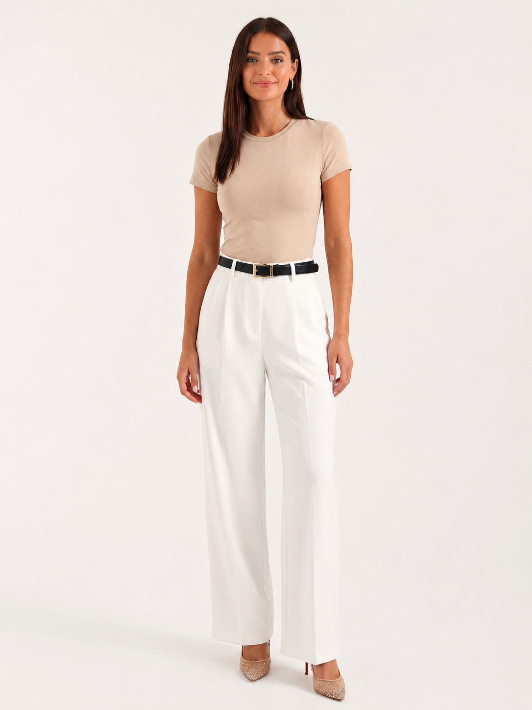 Damen-Schneiderhose mit hoher Taille und weitem Bein – Faltenstil in voller Länge für Büro, geschäftliche formelle Anlässe und elegante Alltagsmode
