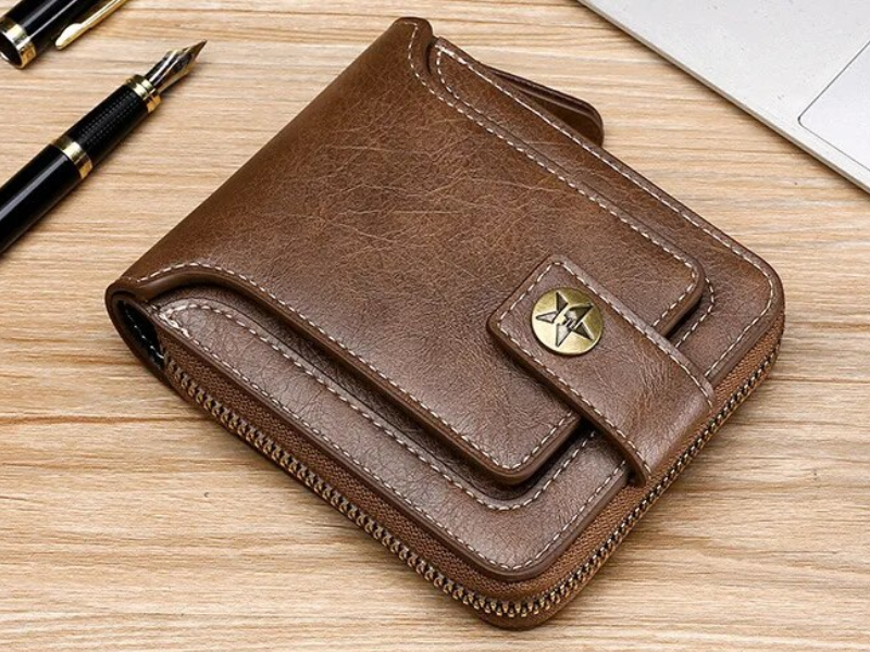 Carteira Vintage Masculina em Pele PU – Organizador Compacto com Fecho de Zíper para Cartões e Moedas