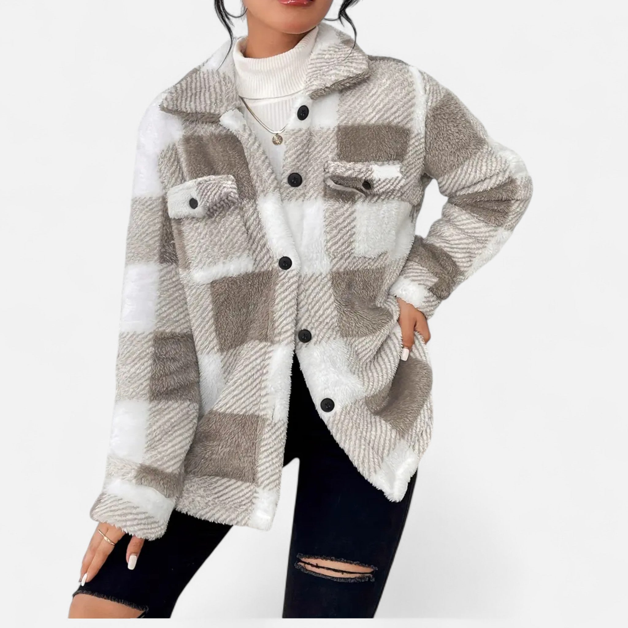Valmonti | Women’s Checkered Plush Winter Jacket