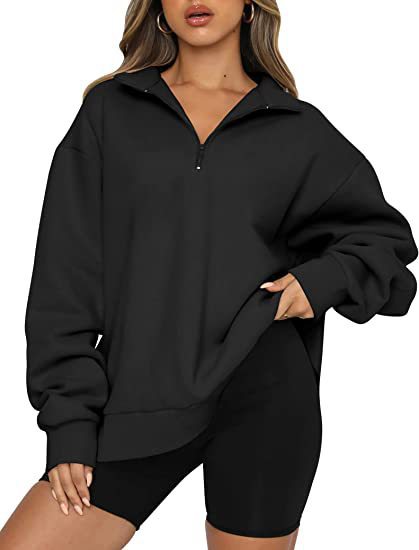 Γυναικείο oversized φούτερ με γιακά και μισό φερμουάρ – Άνετη μακρυμάνικη μπλούζα για καθημερινό layering