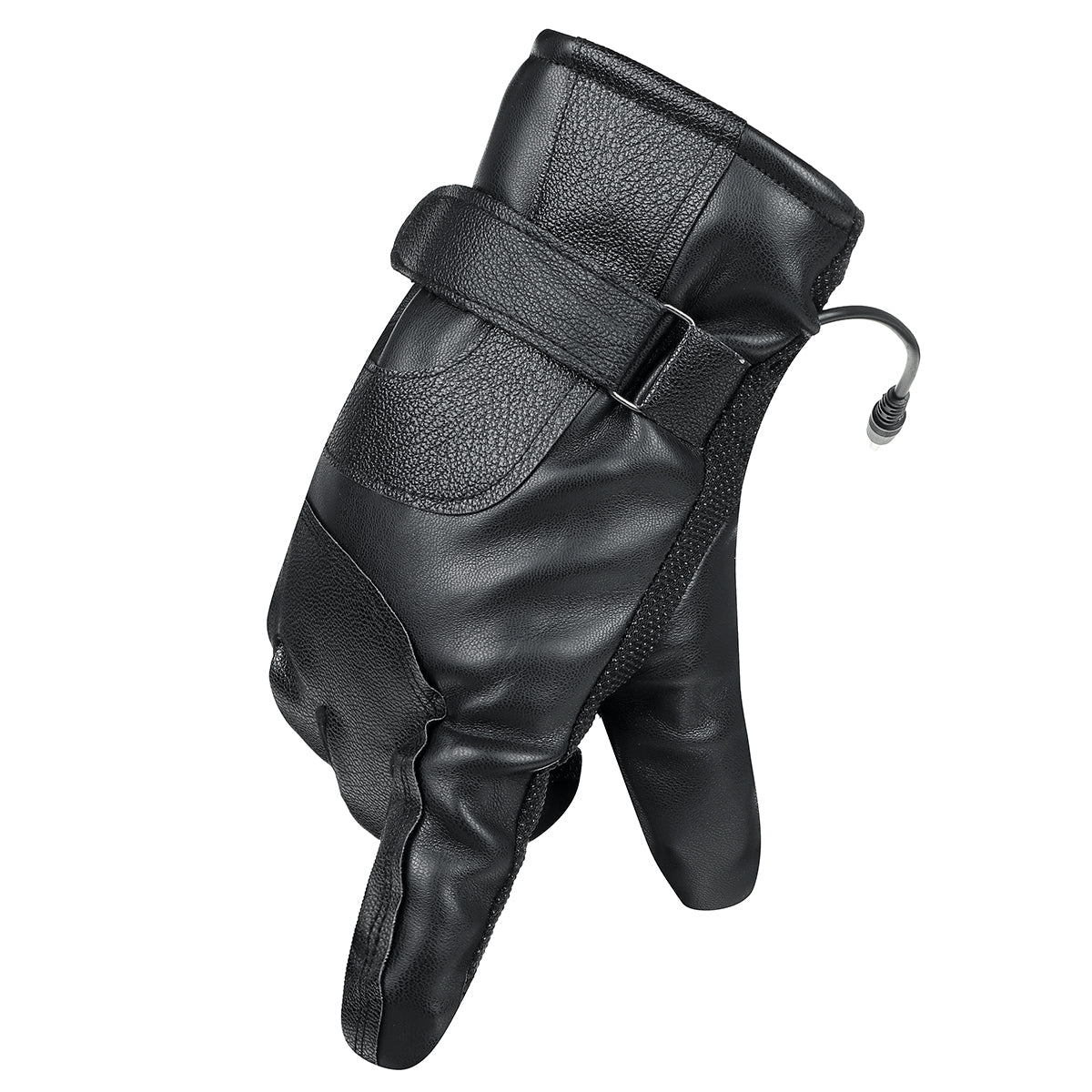 Men’s USB Heated Winter Motorcycle Gloves – Waterproof Touchscreen PU-Leather Thermal Riding Gloves with Adjustable Wrist Straps