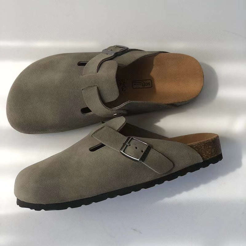 Women’s Leather Buckle Clog Sandals – Closed-Toe Slip-On Footbed Shoes for Travel Weekend Outings Casual City Wear and Relaxed Everyday Styling
