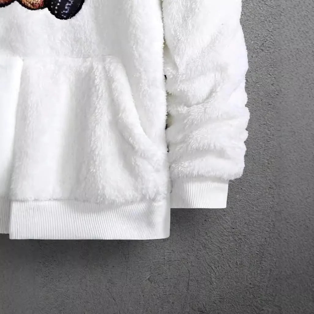 Men’s Teddy Fleece Hoodie – Plush Bear Print Pullover for Casual Winter Wear