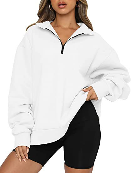 Γυναικείο oversized φούτερ με γιακά και μισό φερμουάρ – Άνετη μακρυμάνικη μπλούζα για καθημερινό layering