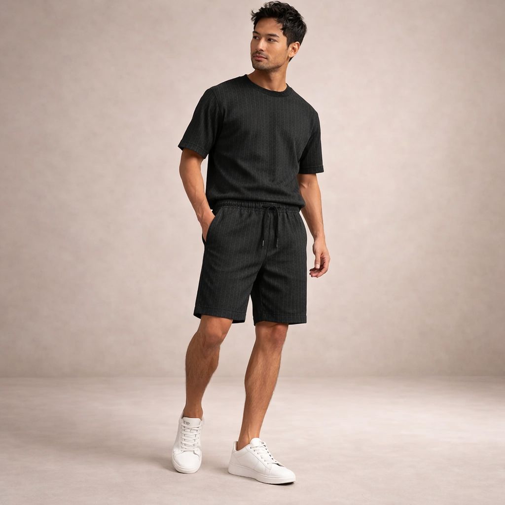 Pantaloni scurți de vară pentru bărbați din in, cu șnur, croială casual și lejeră