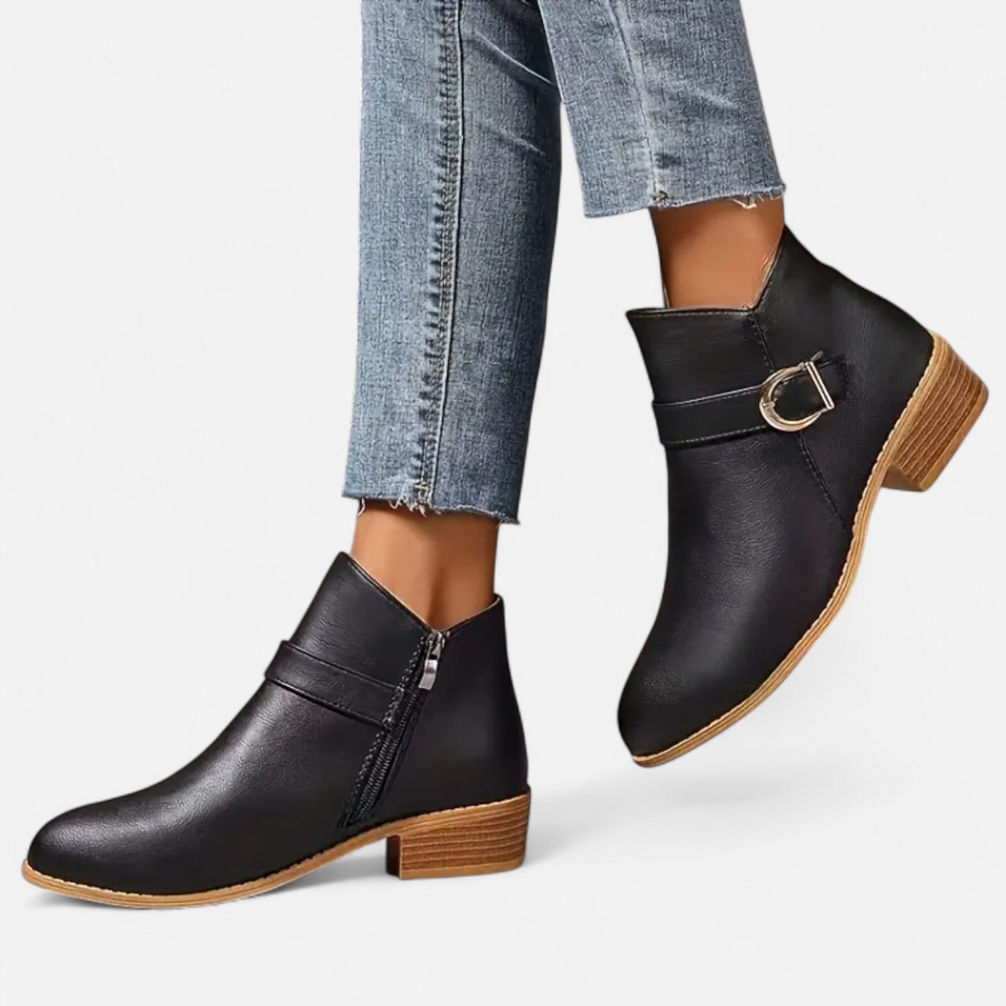 Valmonti | Women’s Ankle Boot – Pointed-Toe Buckle Elegance