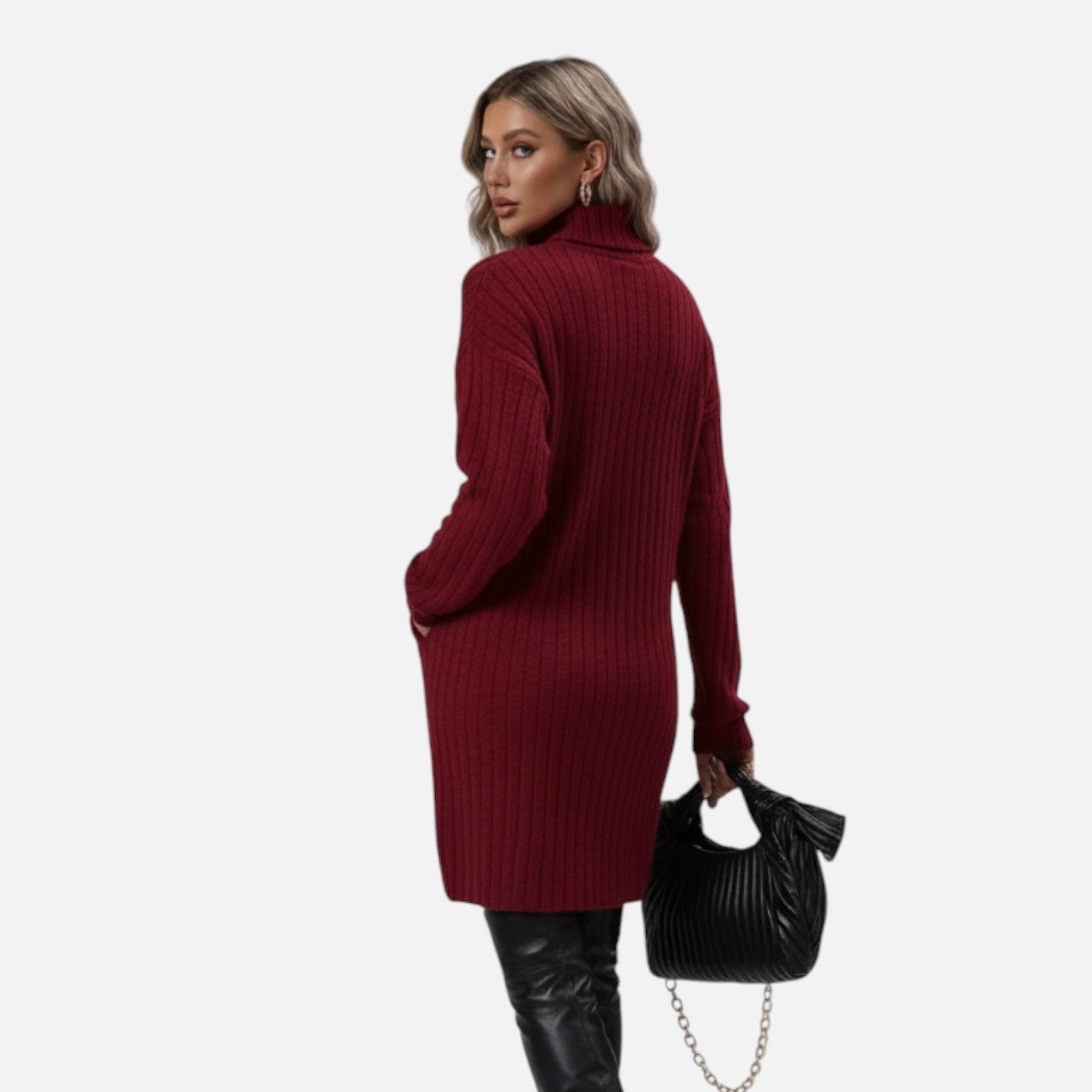 Valmonti | Women’s Turtleneck Textured Knit Dress