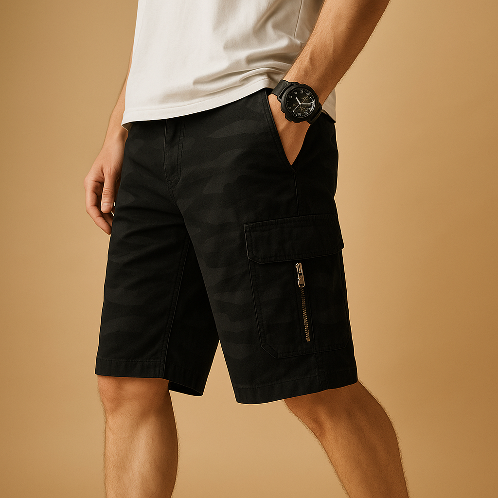 Mønstrede cargoshorts til mænd - åndbare løstsiddende shorts i polyester i utility-stil til sommer, udendørsbrug og hverdagsbrug