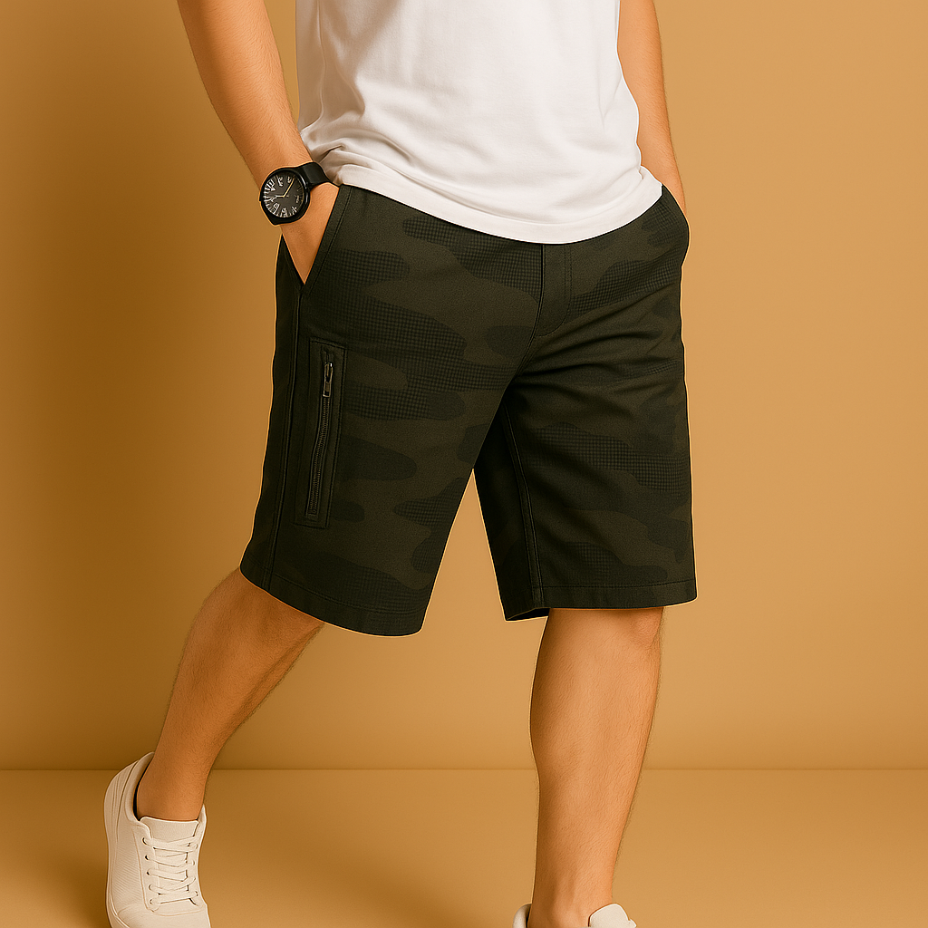 Mønstrede cargoshorts til mænd - åndbare løstsiddende shorts i polyester i utility-stil til sommer, udendørsbrug og hverdagsbrug