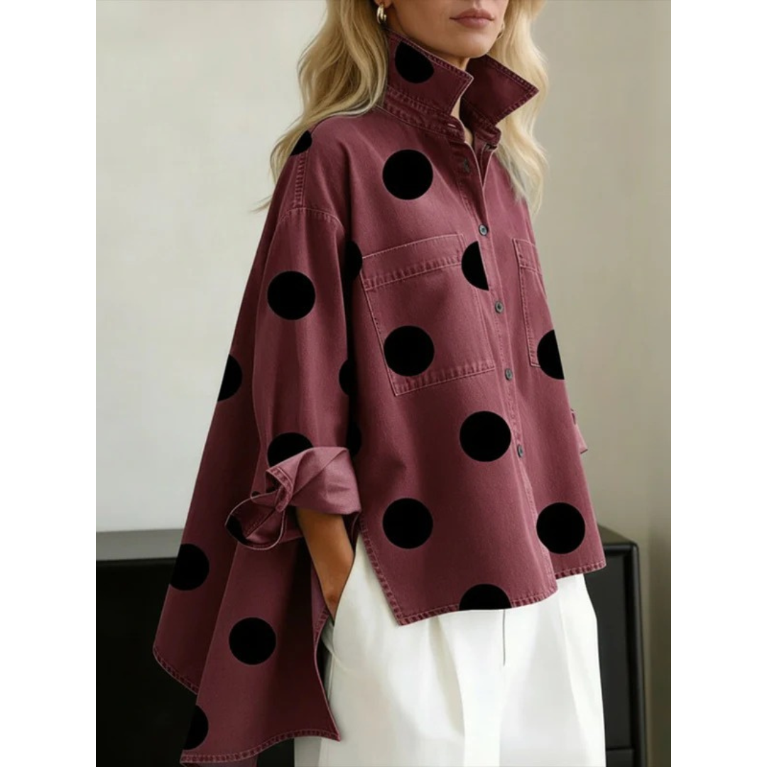 Women’s Oversized Printed Denim Shirt – Relaxed Long-Sleeve Layer for Everyday Wear