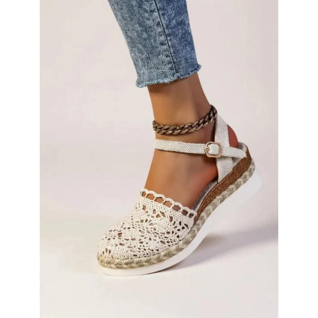 Sandali con zeppa boho da donna – scarpe estive con cinturino alla caviglia per vacanze e uso quotidiano