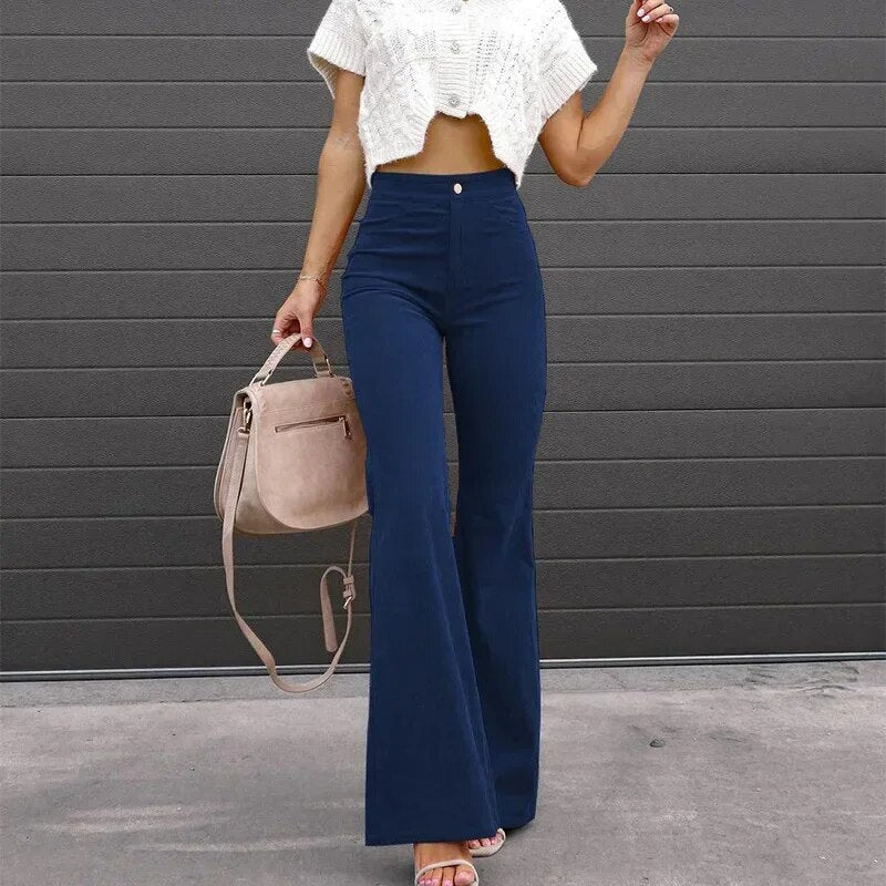 Women’s Flared Trousers High Waisted Elegant Fit Comfortable Chic Everyday Versatile Pants