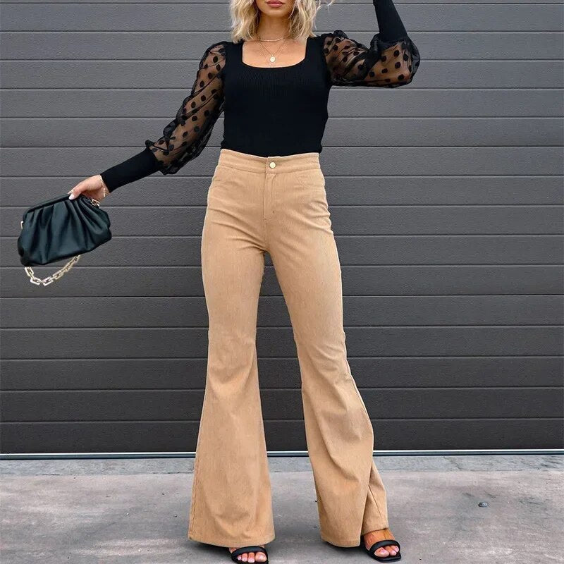 Women’s Flared Trousers High Waisted Elegant Fit Comfortable Chic Everyday Versatile Pants