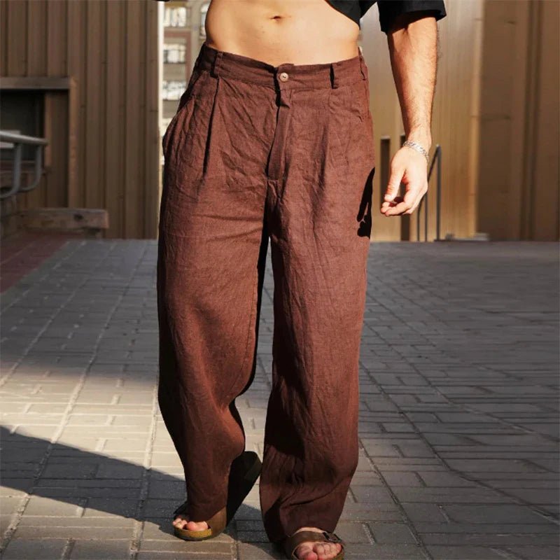 Men’s Wide Leg Pleated Trousers Relaxed Summer Casual Wear