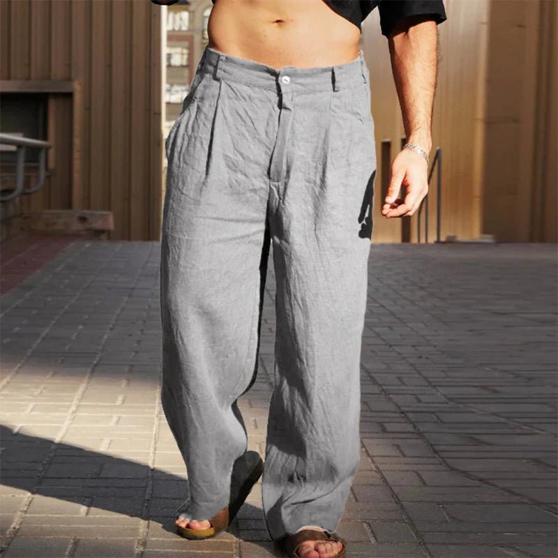 Men’s Wide Leg Pleated Trousers Relaxed Summer Casual Wear