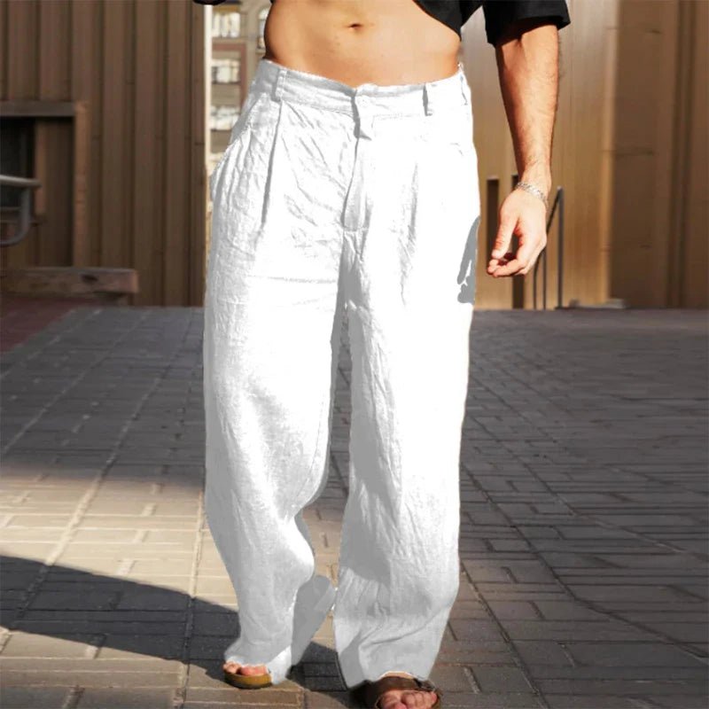 Men’s Wide Leg Pleated Trousers Relaxed Summer Casual Wear