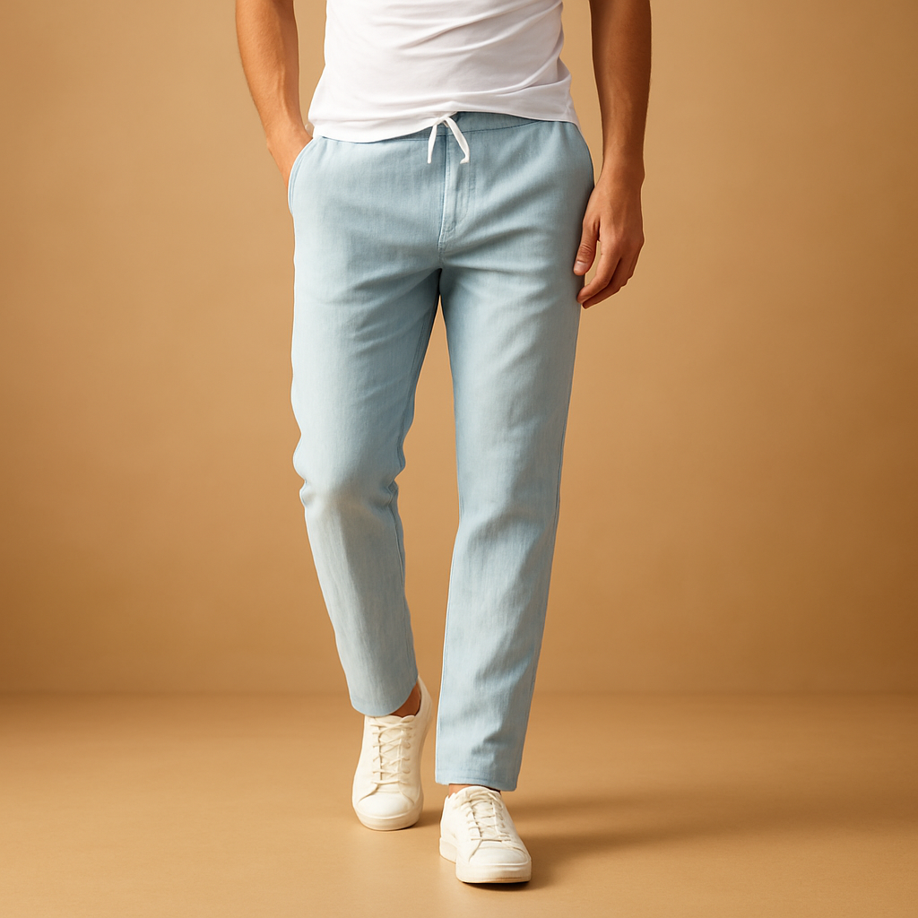 Herren-Baumwollhose mit Kordelzug – Lässig geschnittene, atmungsaktive Hose in voller Länge mit elastischem Bund für Reisen, Wochenenden und Freizeit im Alltag und Sommer