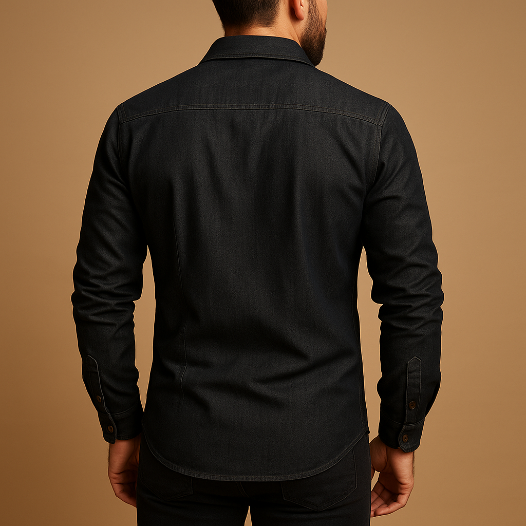 Men’s Denim Long-Sleeve Shirt – Relaxed Button-Front Western Style with Twin Chest Pockets for Casual Weekend Travel and Everyday Wear