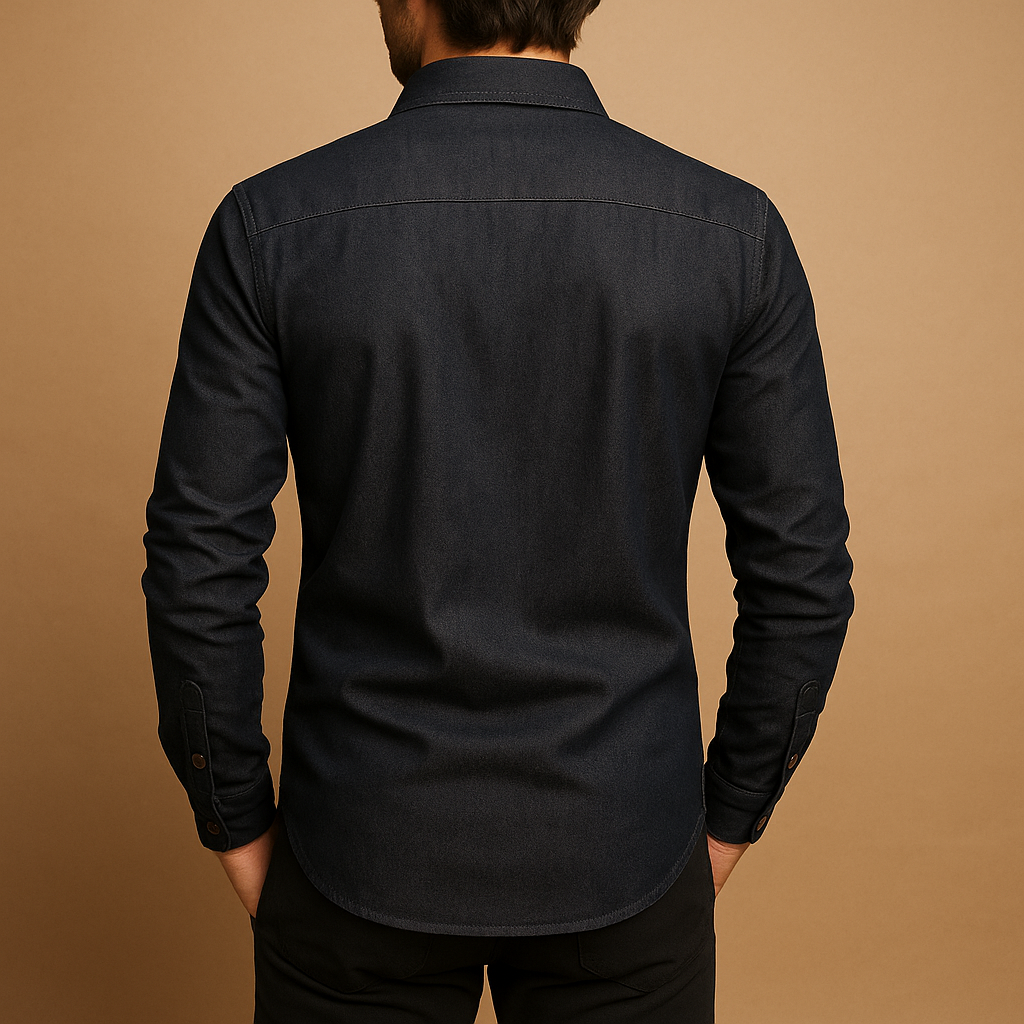 Men’s Denim Long-Sleeve Shirt – Relaxed Button-Front Western Style with Twin Chest Pockets for Casual Weekend Travel and Everyday Wear