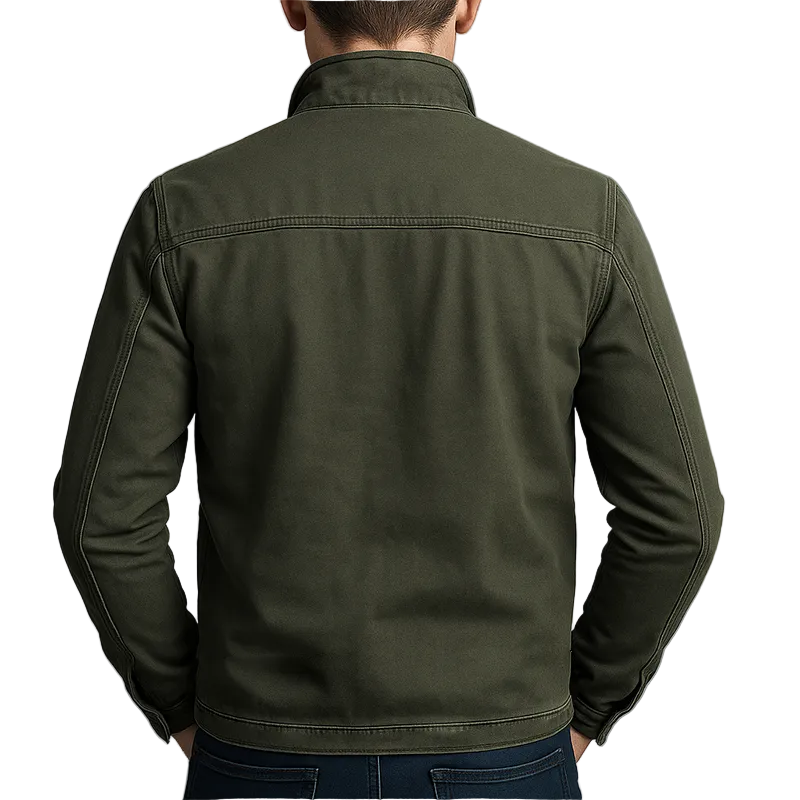 Men’s Classic Cotton Zip-Up Jacket – Stand-Collar Multi-Pocket Mid-Season Layer for Autumn City Wear Smart Casual Weekends Travel and Everyday Transitional Styling