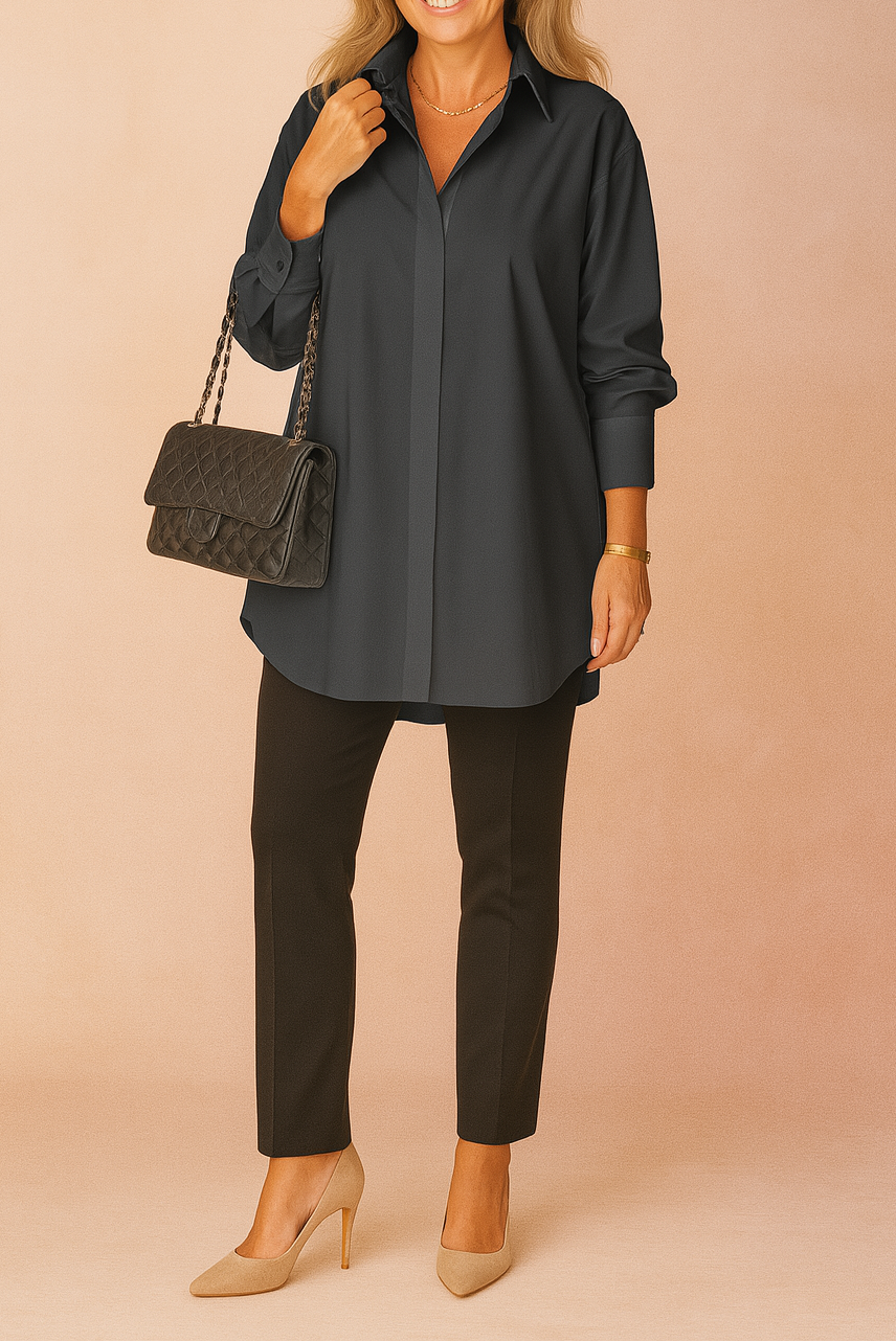 Chemise longue oversize pour femme – Tunique boutonnée décontractée avec col classique, pour le bureau et les tenues chic décontractées