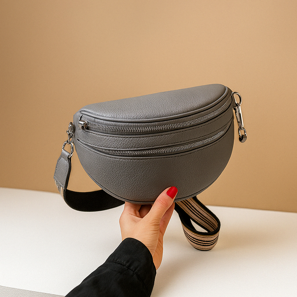 Kompakt crossbodytaske til damer med dobbelt lynlås – justerbar skulderstil til organisering i hverdagen og rejser