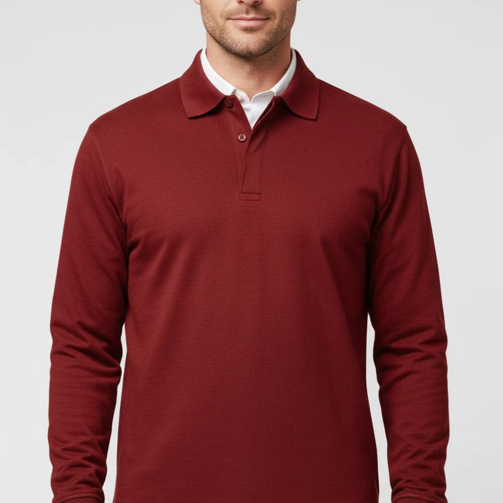 Polo homme élégant et décontracté – haut à col et manches longues pour le travail et les week-ends