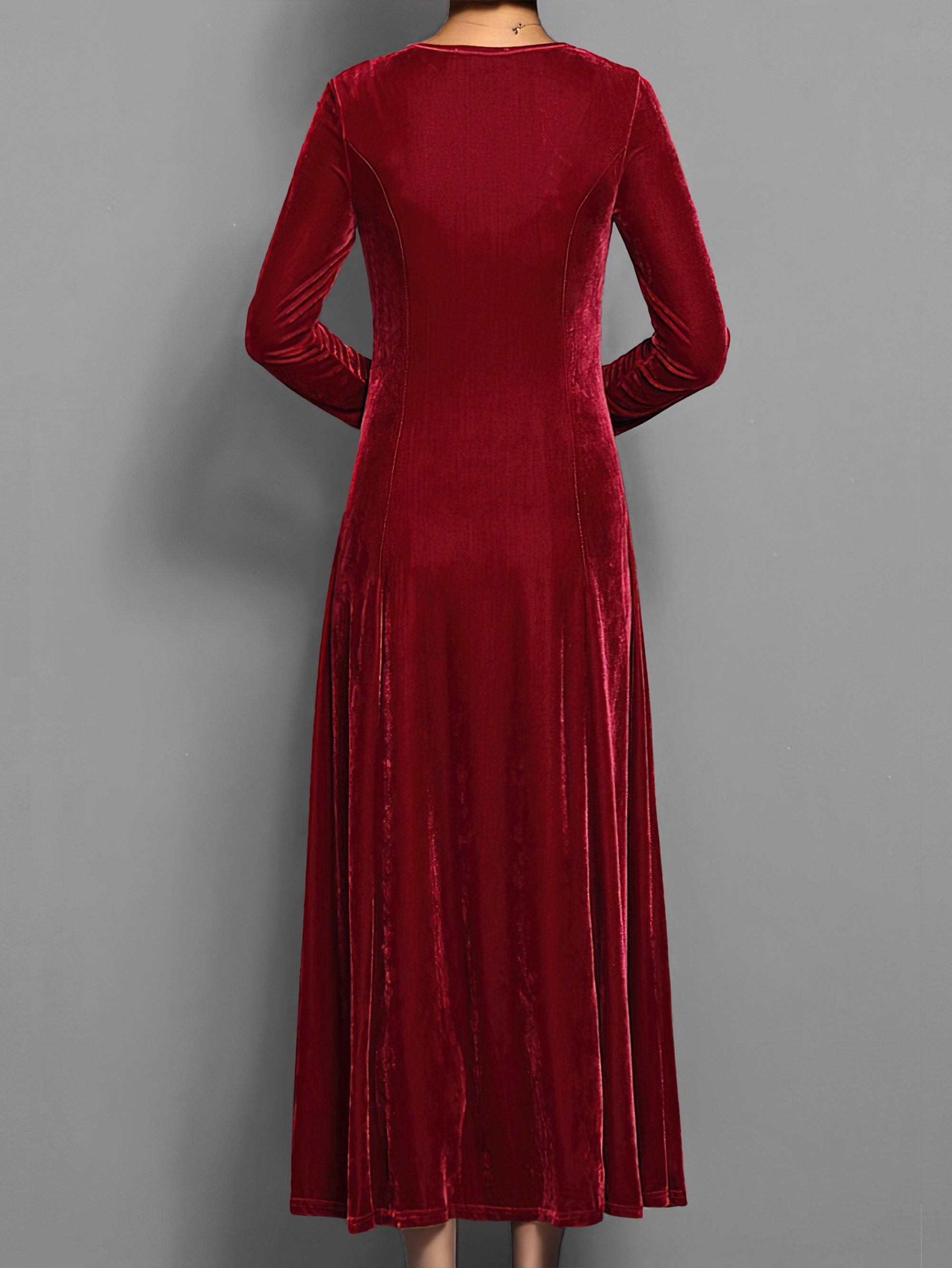 Robe longue en velours pour femme – robe ajustée et évasée à manches longues pour événements formels