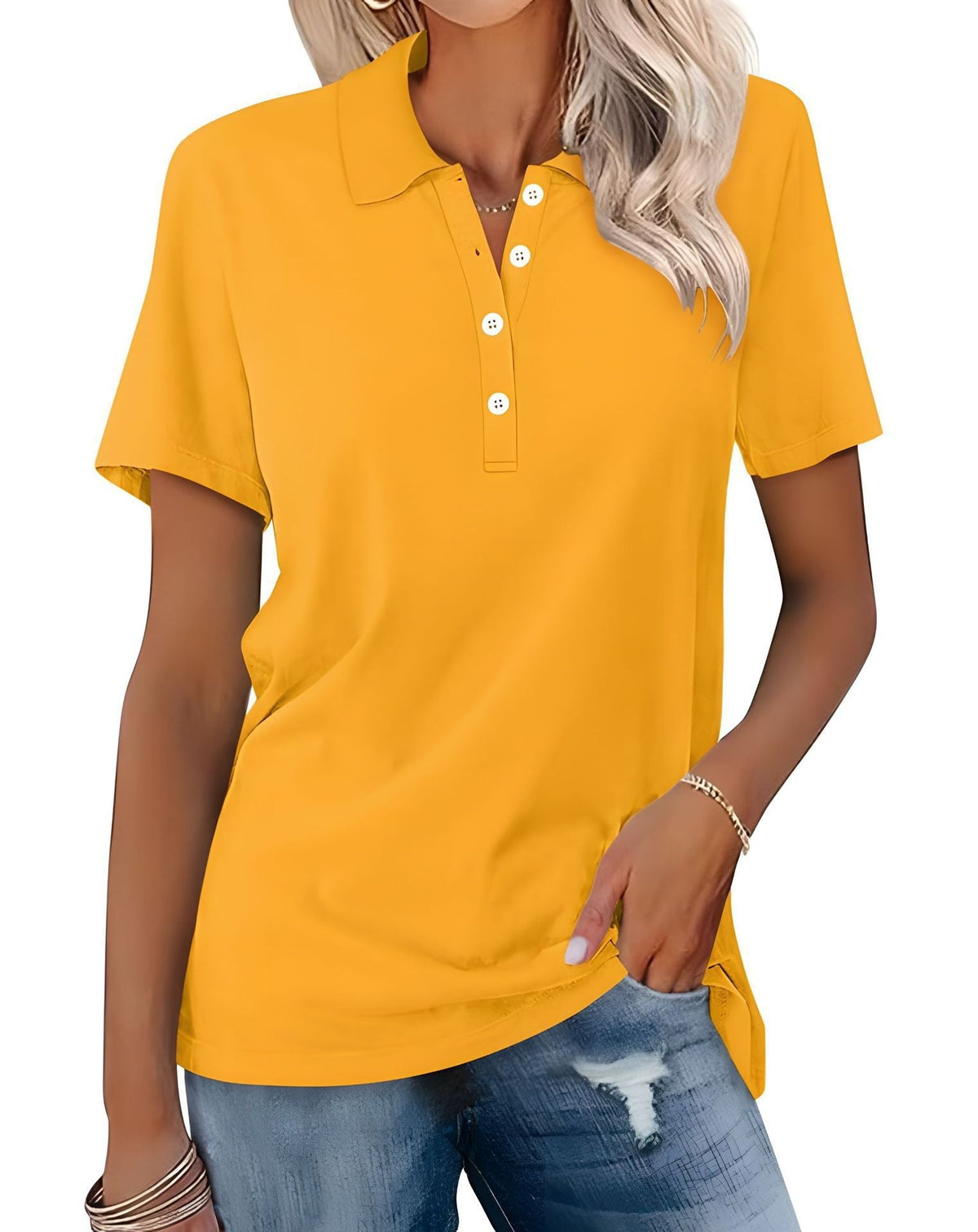 Klassisk poloshirt med korte ærmer til kvinder – afslappet top med krave og knaplukning i halsen til pænt, afslappet tøj og hverdagsbrug