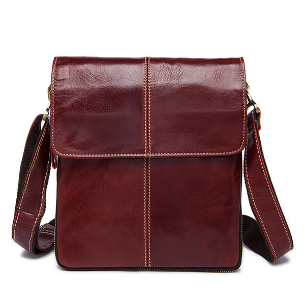Bolso mensajero de piel auténtica para hombre – Bolso de hombro de negocios con solapa frontal y correa ajustable para llevarlo cruzado
