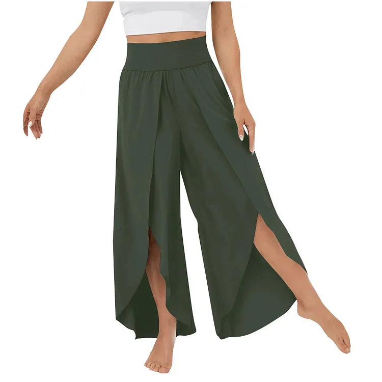 Women’s High-Waist Split-Leg Yoga Trousers – Flowing Wide-Leg Active Style