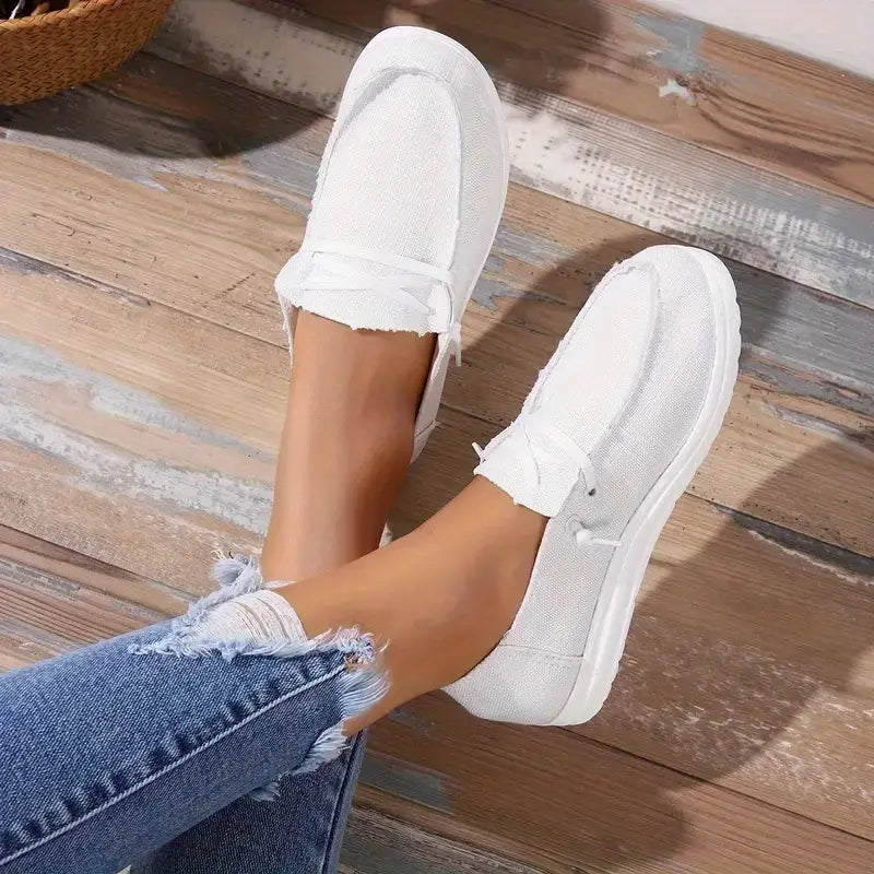 Γυναικεία loafers χωρίς κορδόνια με στρογγυλή μύτη και λεπτομέρεια κορδονιού - casual ίσια παπούτσια για καθημερινά σύνολα και χαλαρό ντύσιμο το Σαββατοκύριακο