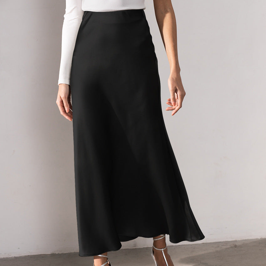 Gonna midi in raso a vita alta da donna con orlo svasato - Stile elegante dal giorno alla sera