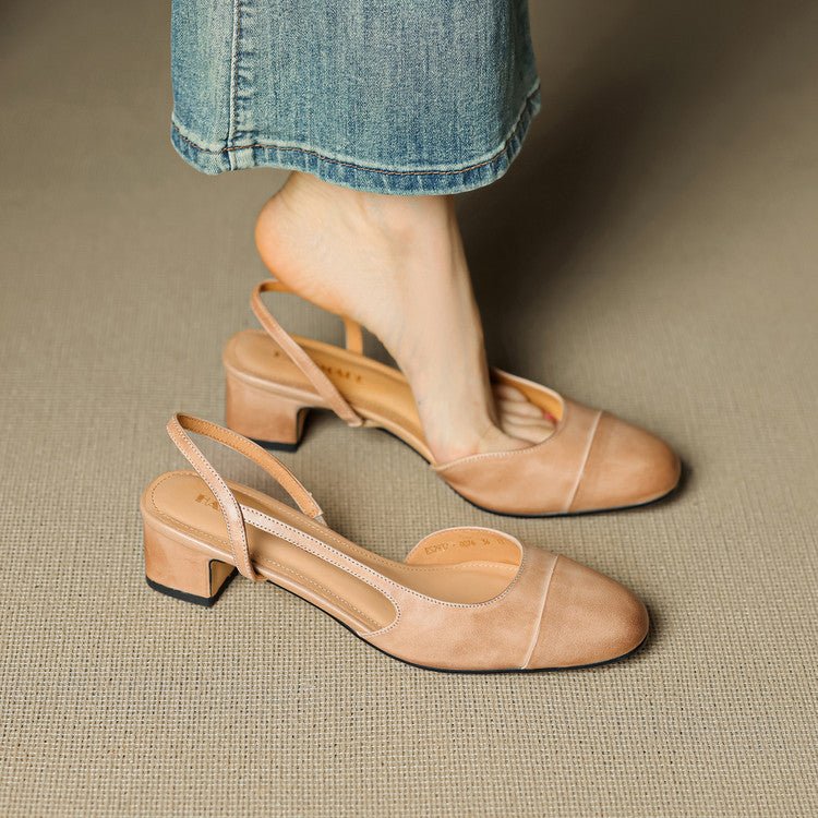 Women’s Genuine Leather Slingback Pumps – Cushioned Mid Block Heel for Office and Evening Wear