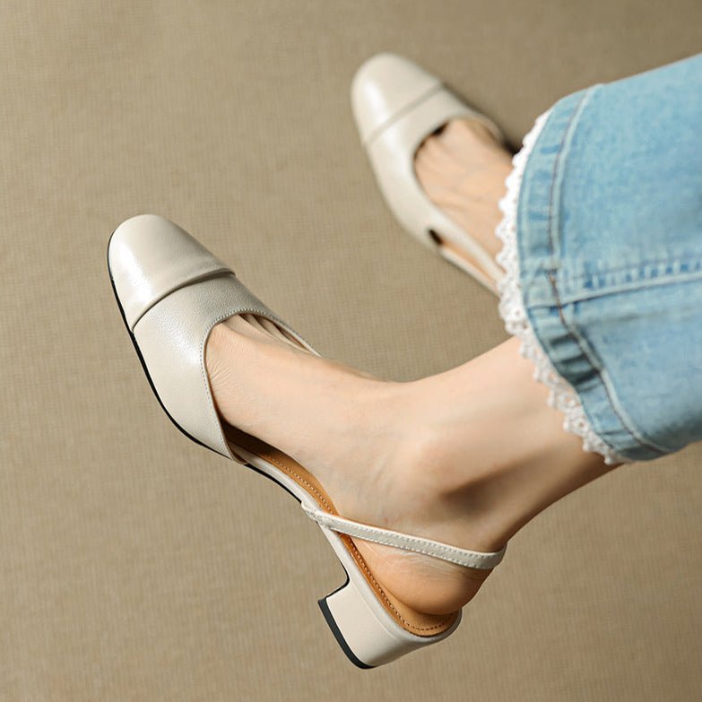 Women’s Genuine Leather Slingback Pumps – Cushioned Mid Block Heel for Office and Evening Wear