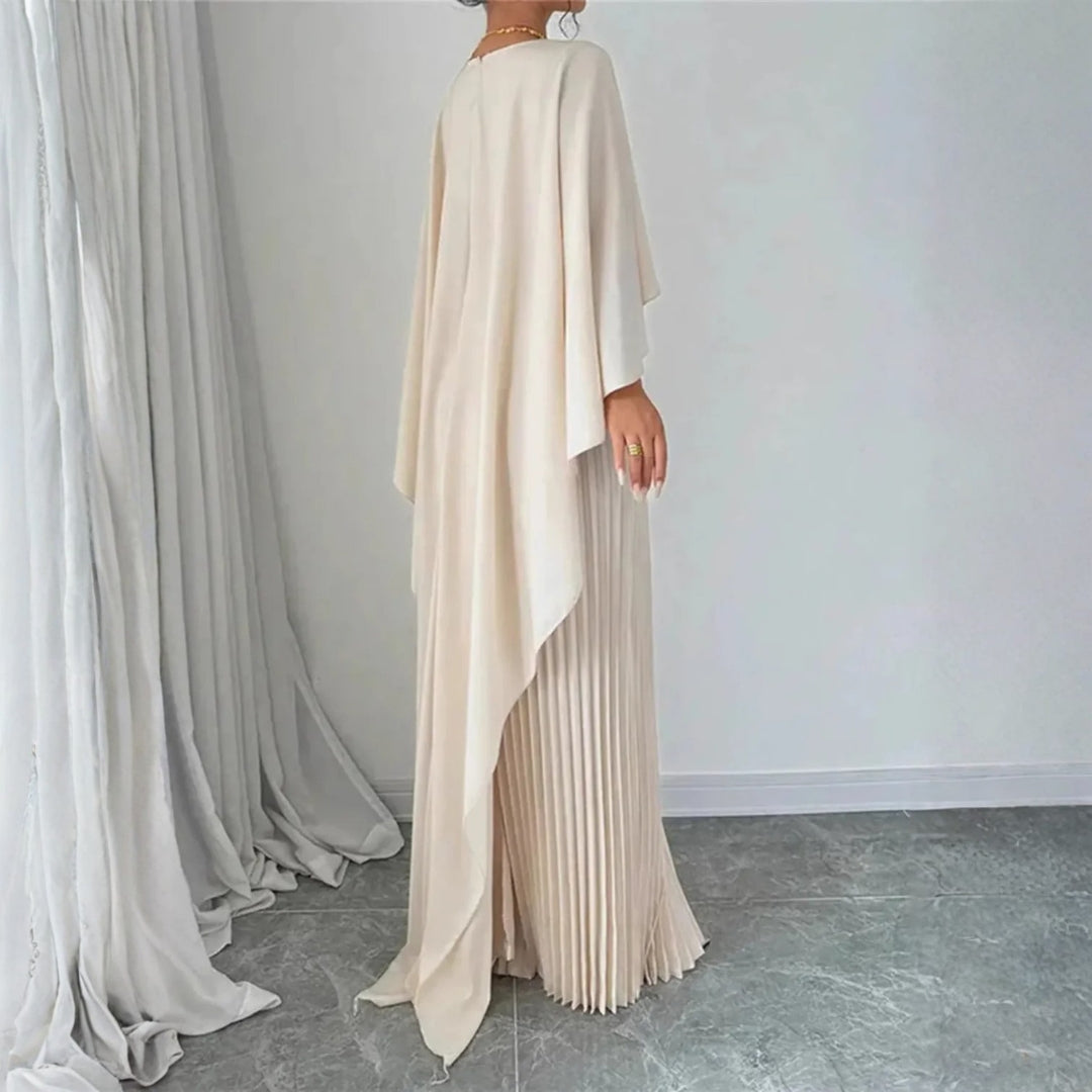 Damen-Plissee-Cape-Maxikleid – Fließender, bodenlanger Stil für Hochzeitsgäste, formelle Empfänge, Galaabende, elegante Abendessen, saisonale Feiern und anspruchsvolle Anlässe