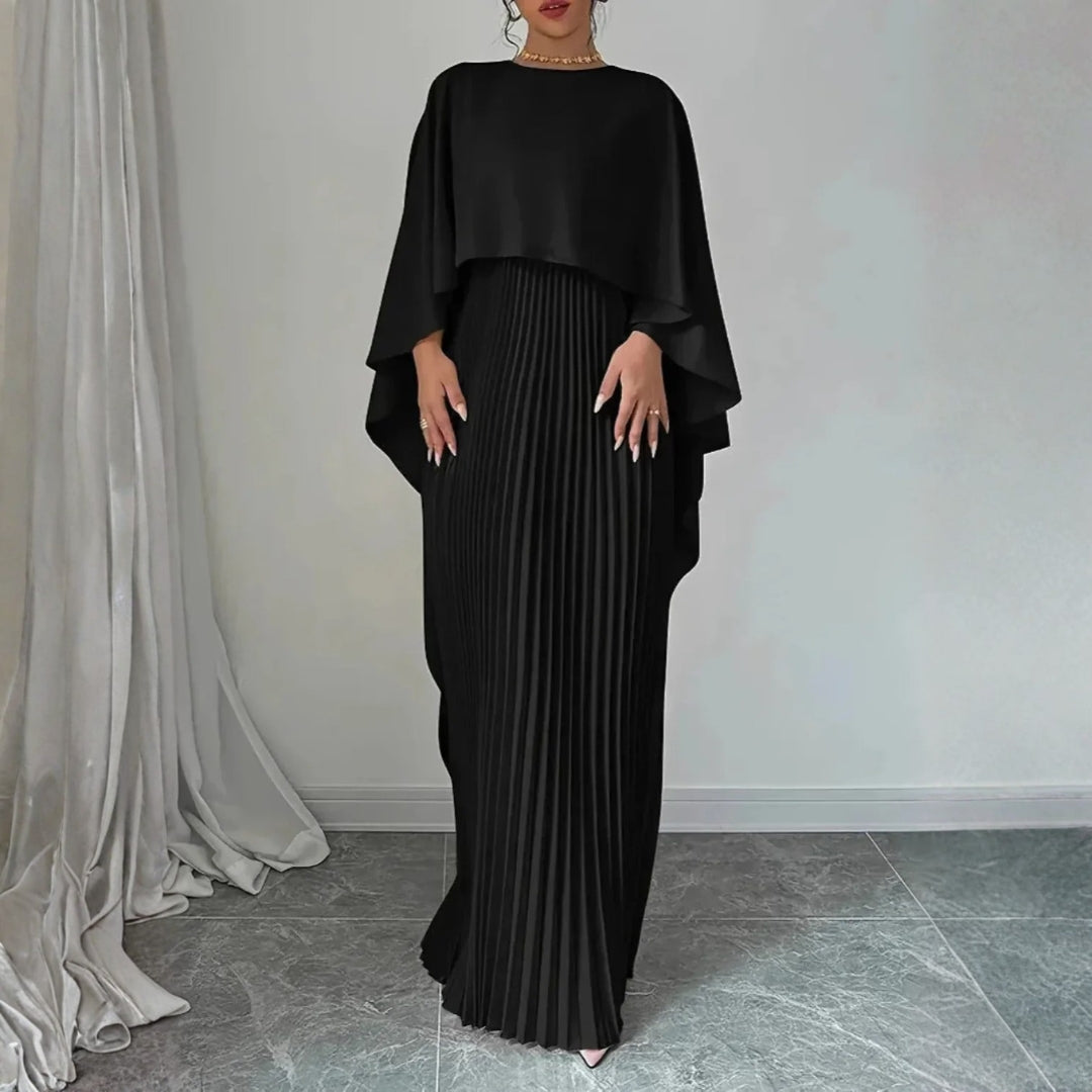 Damen-Plissee-Cape-Maxikleid – Fließender, bodenlanger Stil für Hochzeitsgäste, formelle Empfänge, Galaabende, elegante Abendessen, saisonale Feiern und anspruchsvolle Anlässe