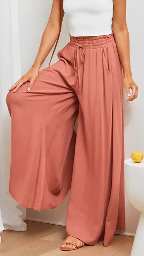 Pantaloni da donna a gamba larga con coulisse e caduta morbida