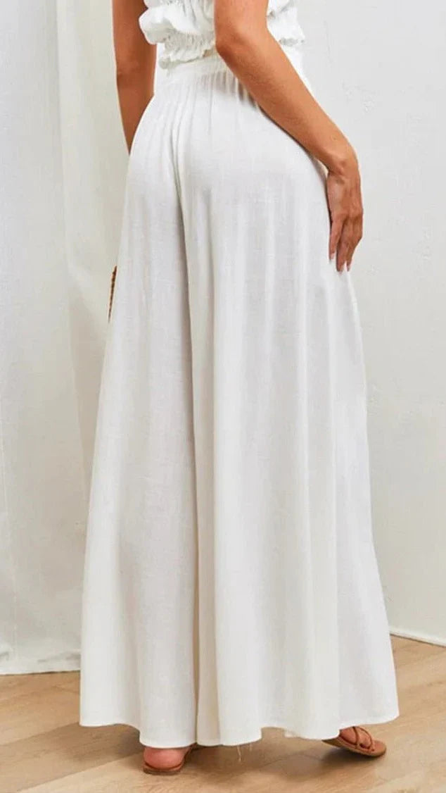 Pantaloni da donna a gamba larga con coulisse e caduta morbida
