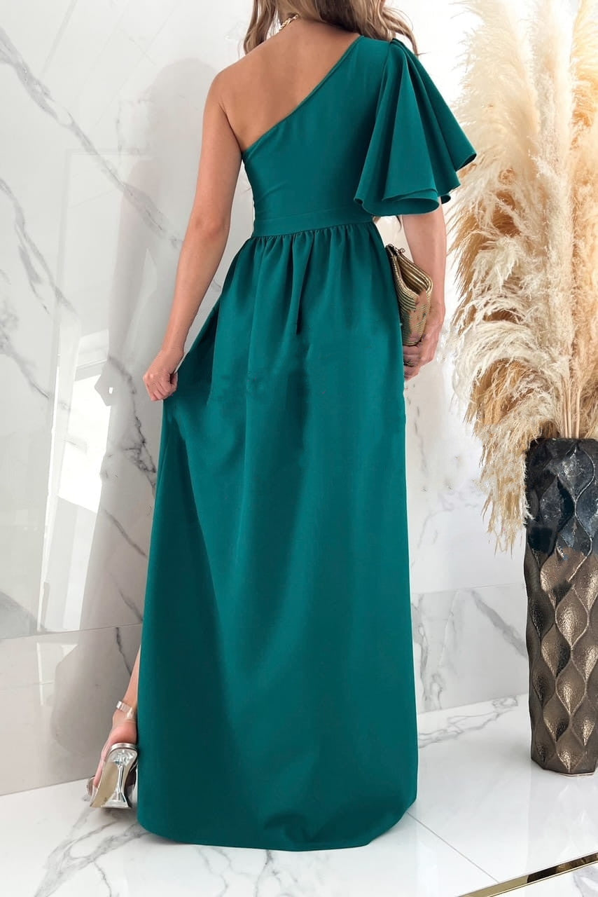 Vestido largo de una sola manga para mujer con abertura en el muslo, elegante vestido de noche