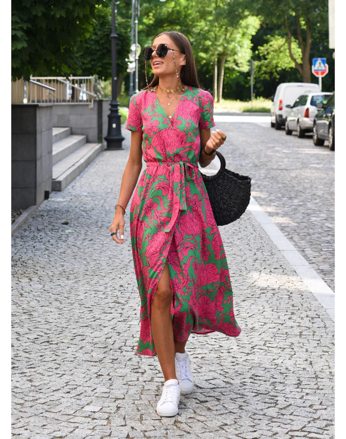Vestido largo de verano estampado para mujer – fluido, transpirable, cómodo, elegante, corte en A, ideal para vacaciones y uso diario